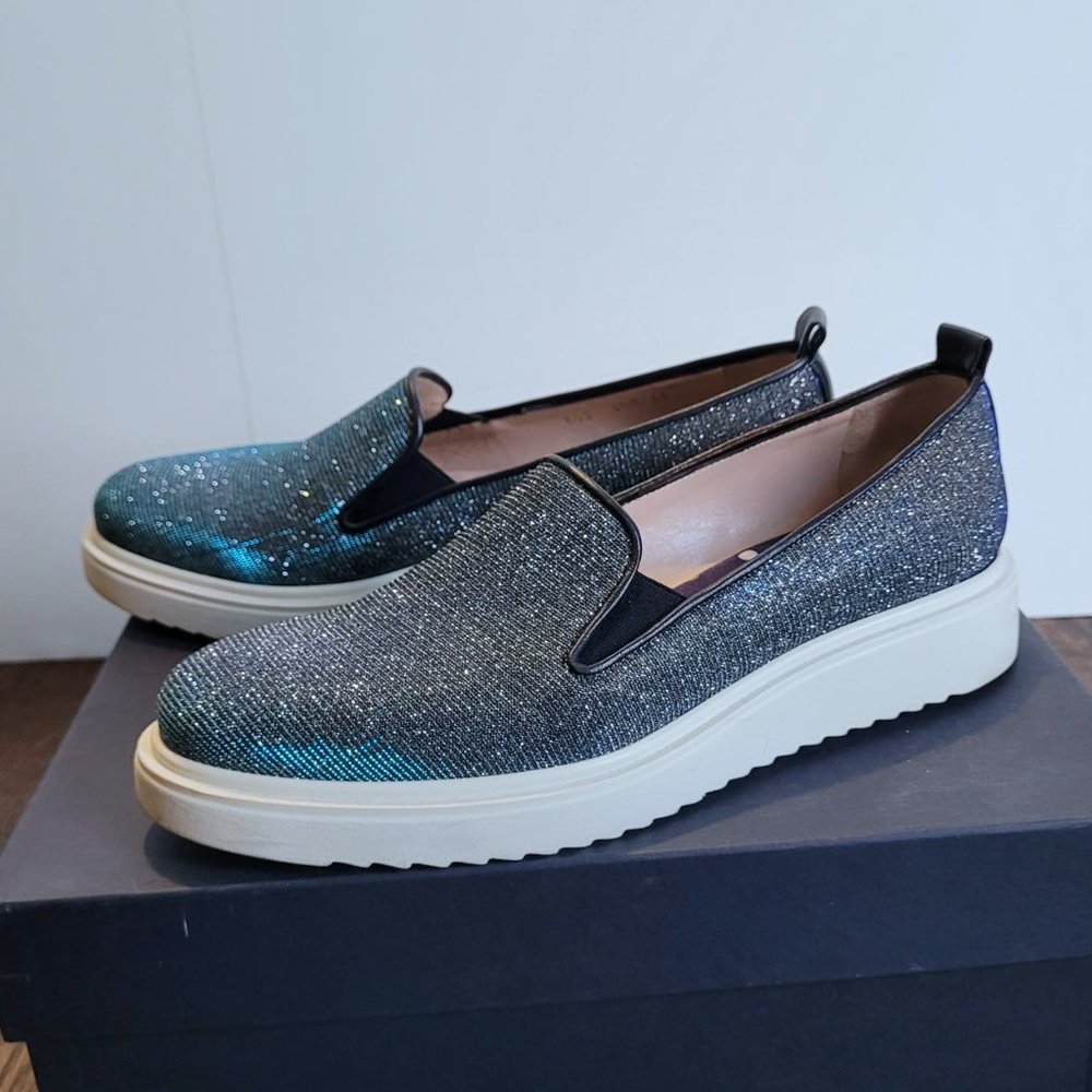 Alberto Zago blue iridescent canvas platform shoes (36)